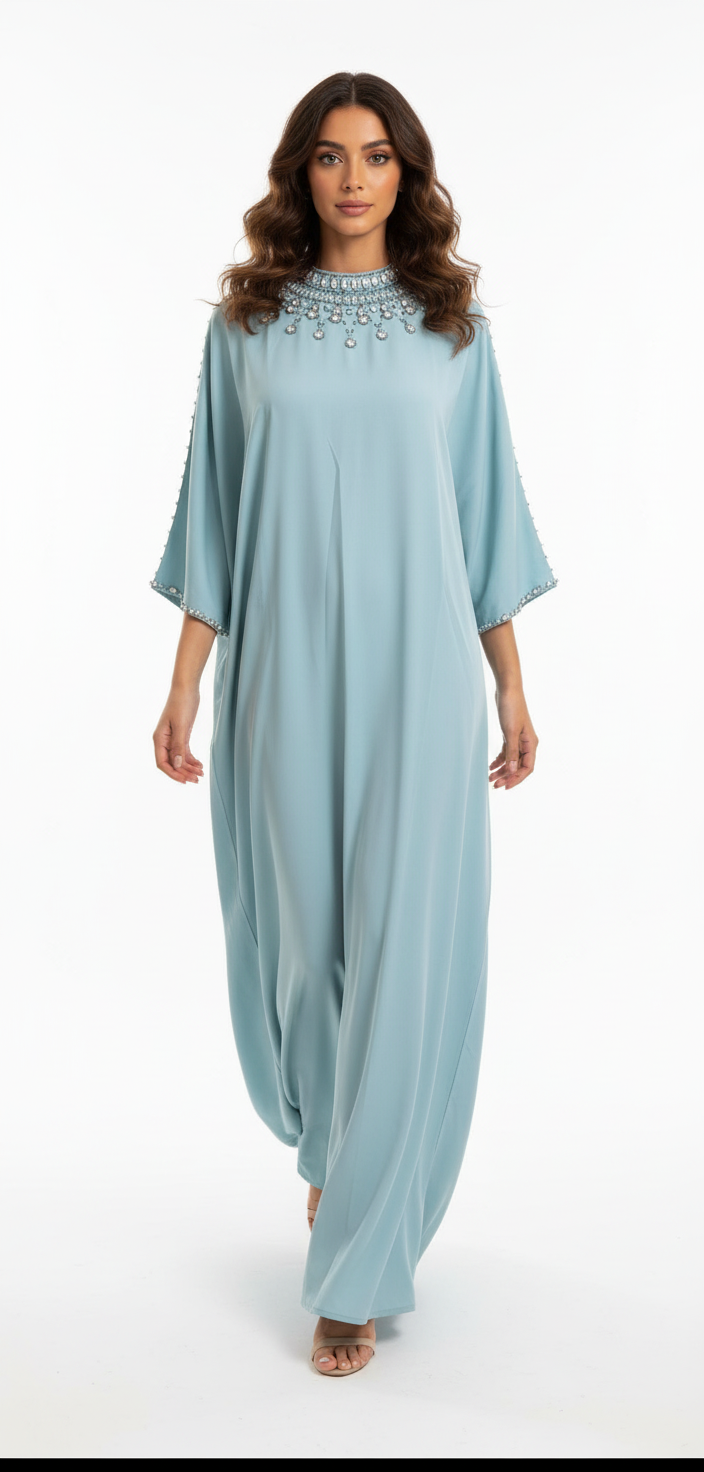 Aqua Embellished Abaya - Editorial 2