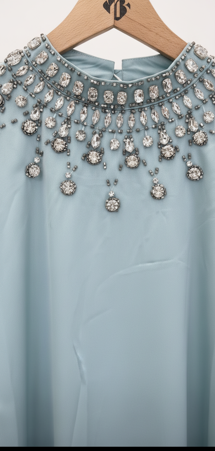 Aqua Embellished Abaya - Editorial 3