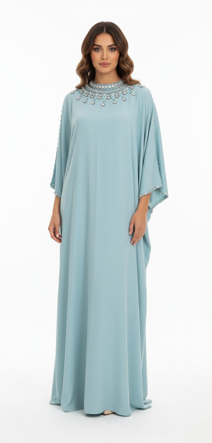 Aqua Embellished Abaya - Editorial 1