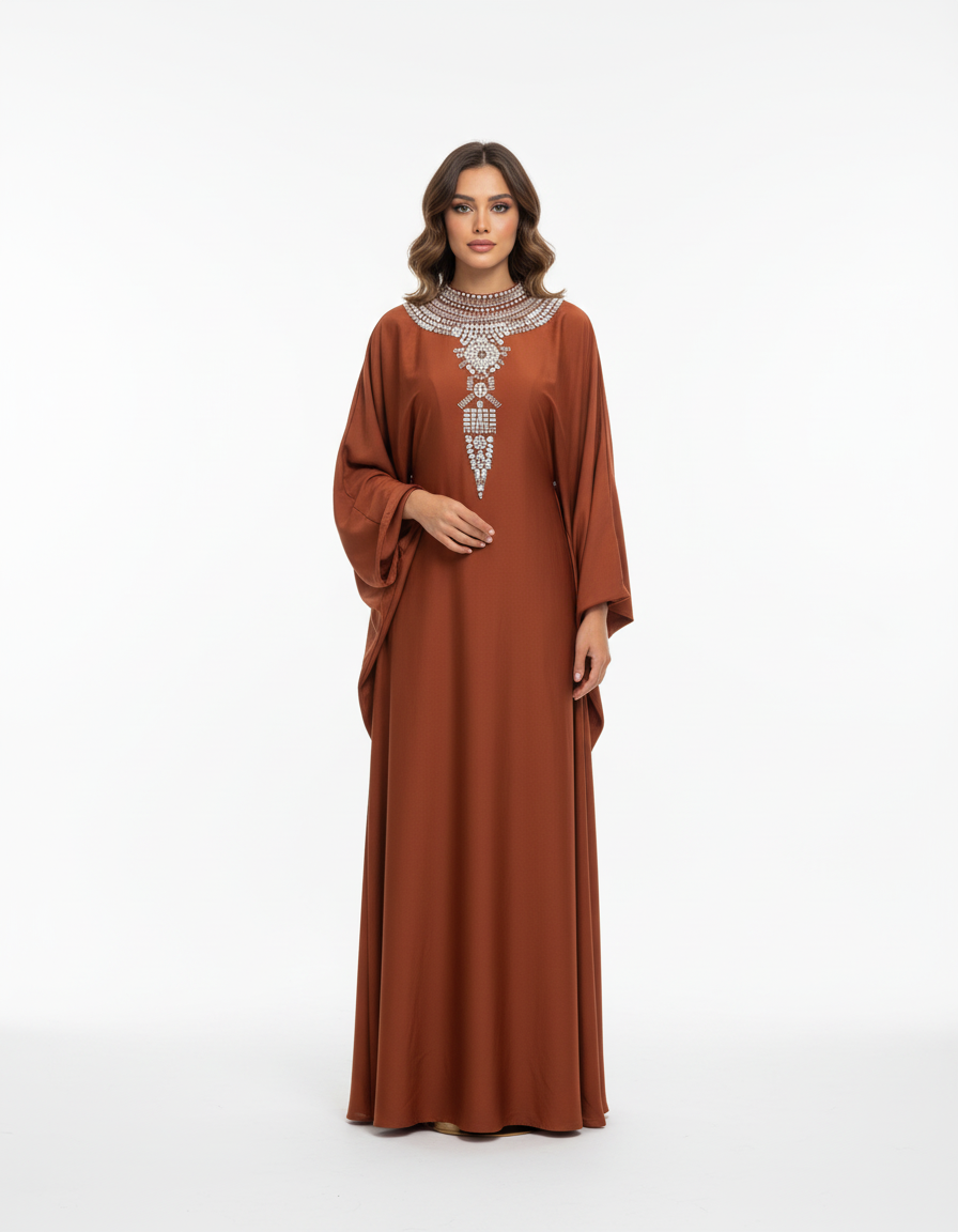 Rust Embellished Abaya - Editorial 1