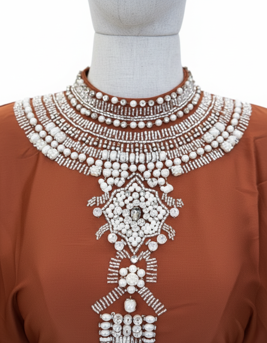 Rust Embellished Abaya - Editorial 3