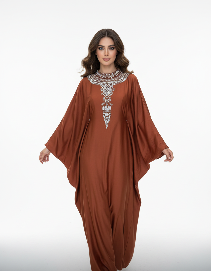 Rust Embellished Abaya - Editorial 2